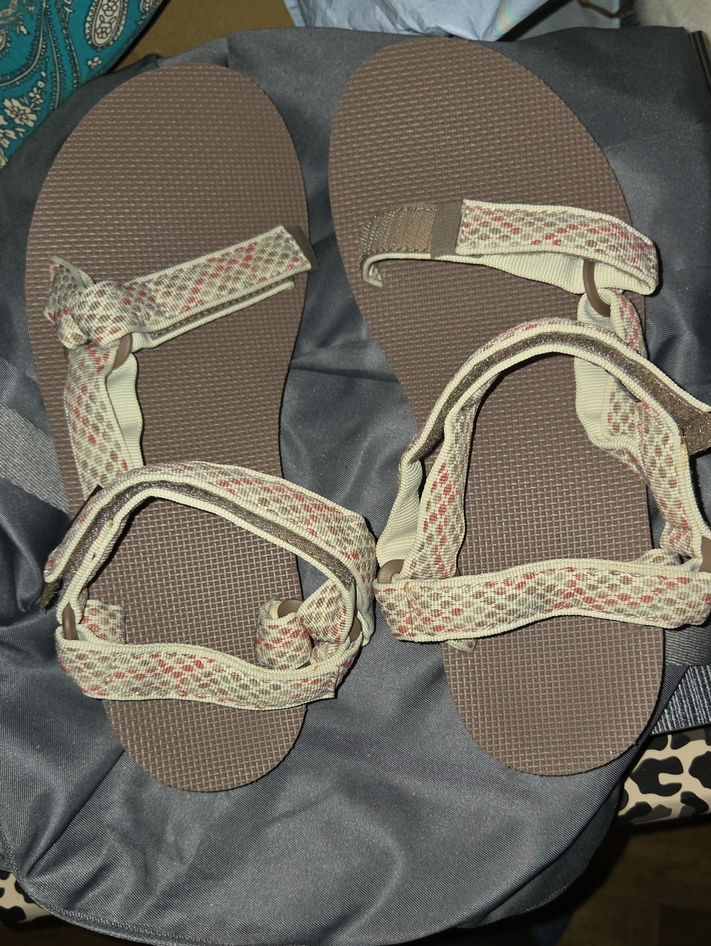 Teva Women's Beige and Brown Patterned Strap Sandals Size 12W